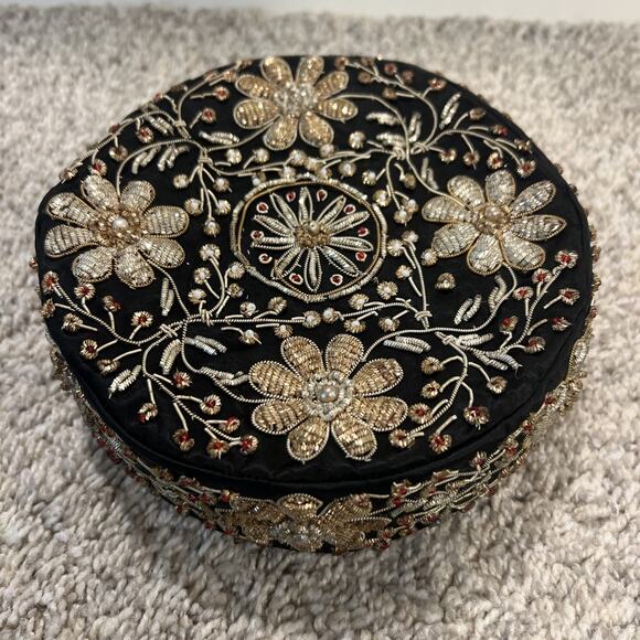 Vtg Indian Bullion Embroidered Pillbox Hat Christine Original Park Ave Beaded main image 4